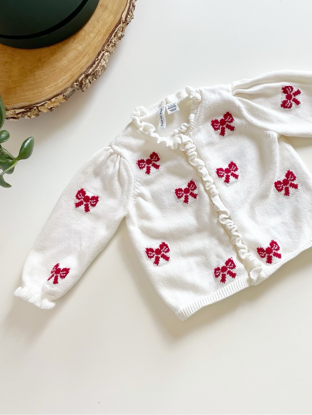 Janie and Jack White with Red Blow Knit Cardigan Sweater | 6-12m